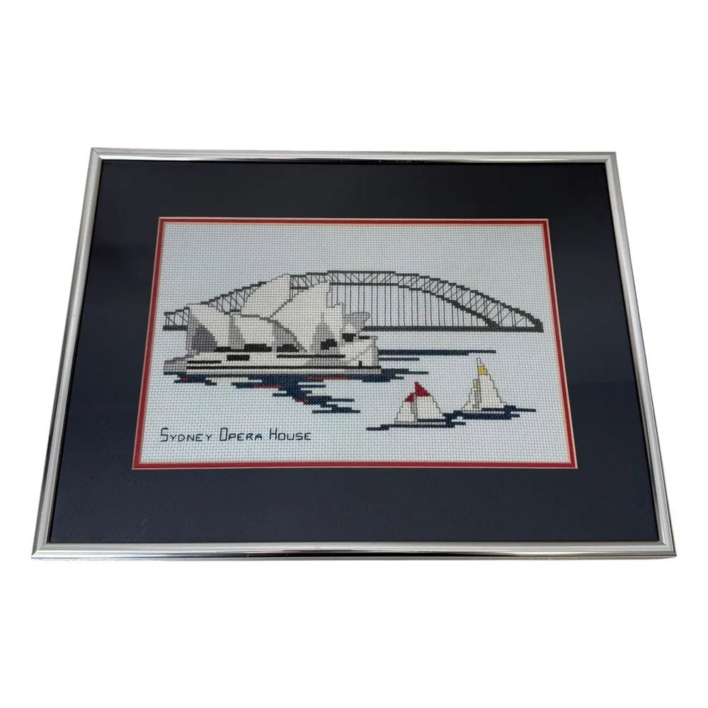 Sydney Opera House Harbour Bridge Framed Cross Stitch Australia Wall Art 15x11